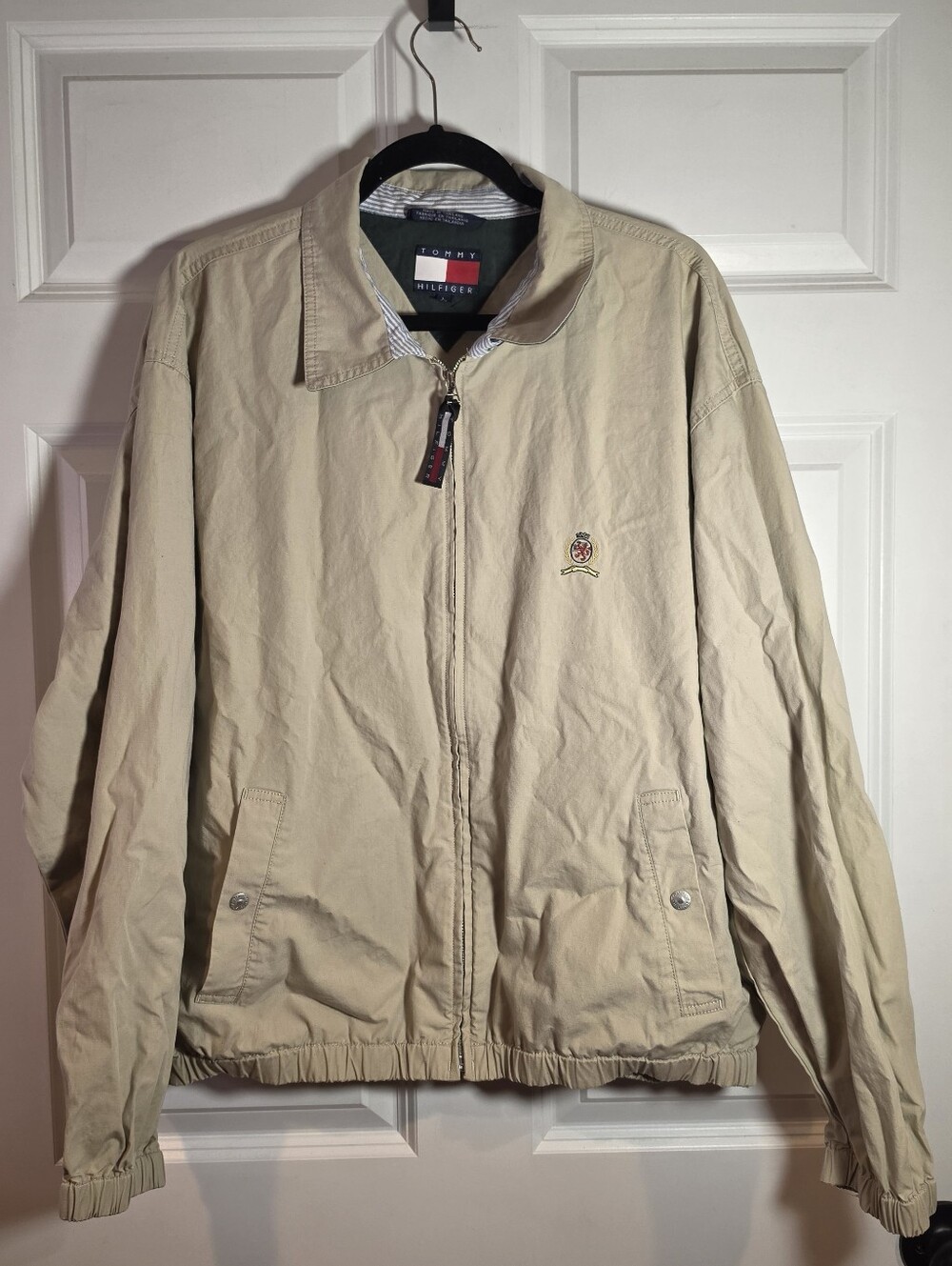 Tommy Hilfiger Vintage Harrington Beige Zip Bomber Jacket with Crest L